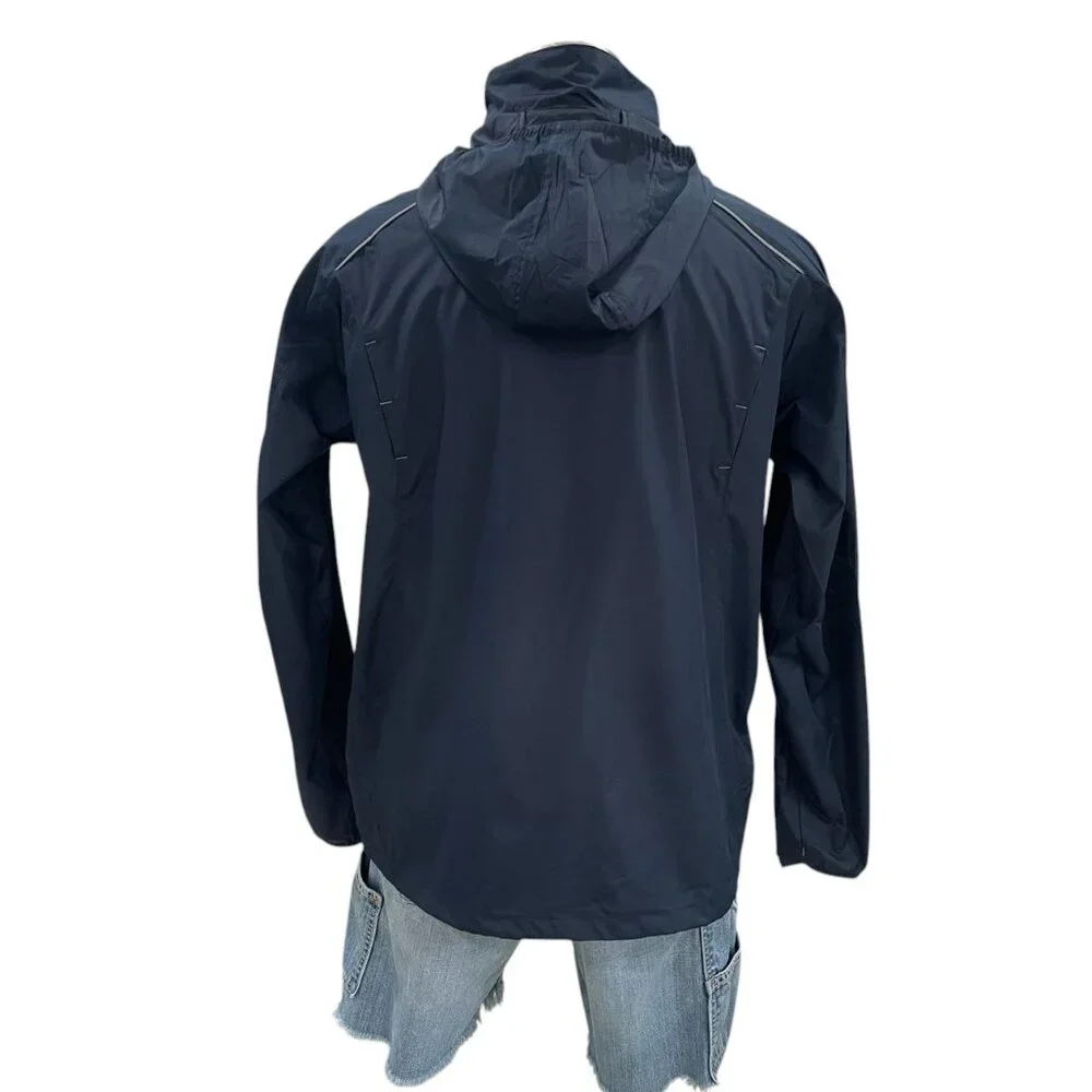 Trimark Mens Navy Lightweight‎ Windbreaker Jacket Hooded Outdoor Hiking Large